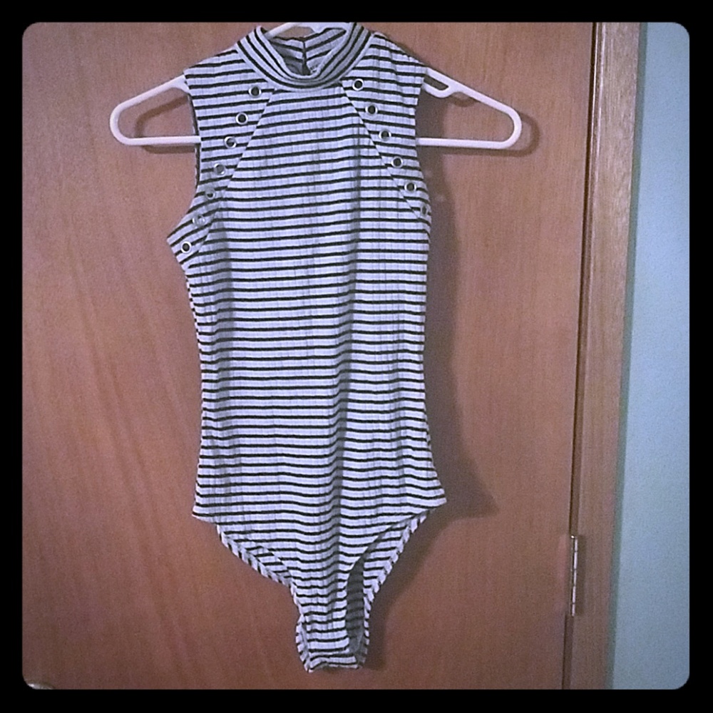 White and black stripe bodysuit